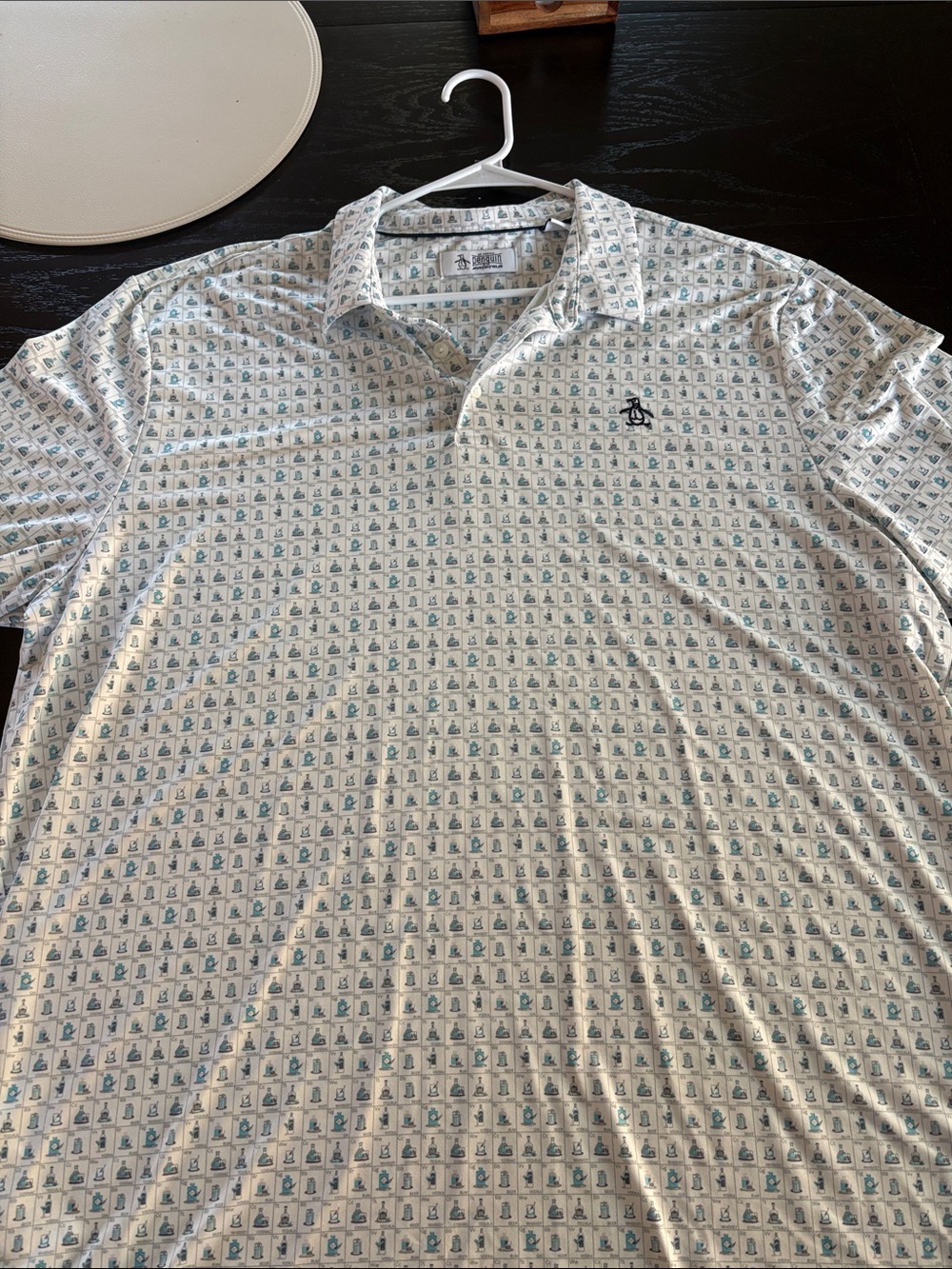 Original Penguin White Polo with Blue Drink Periodic Table Penguin Motif